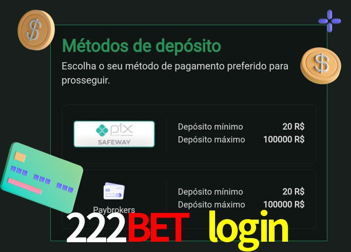 O cassino 222bet login oferece uma grande variedade de métodos de pagamento